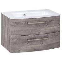 Waschbecken Mit Unterschrank Stockholm B: 80cm Grau Dekor - Eichefarben/Weiß, KONVENTIONELL, Glas/Holzwerkstoff (80cm) - Held