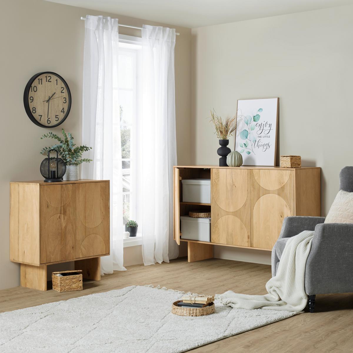 Široká komoda Curve, mangové dřevo, š: 150cm - barvy dubu, Moderní, dřevo (150/100/45cm) - Zandiara