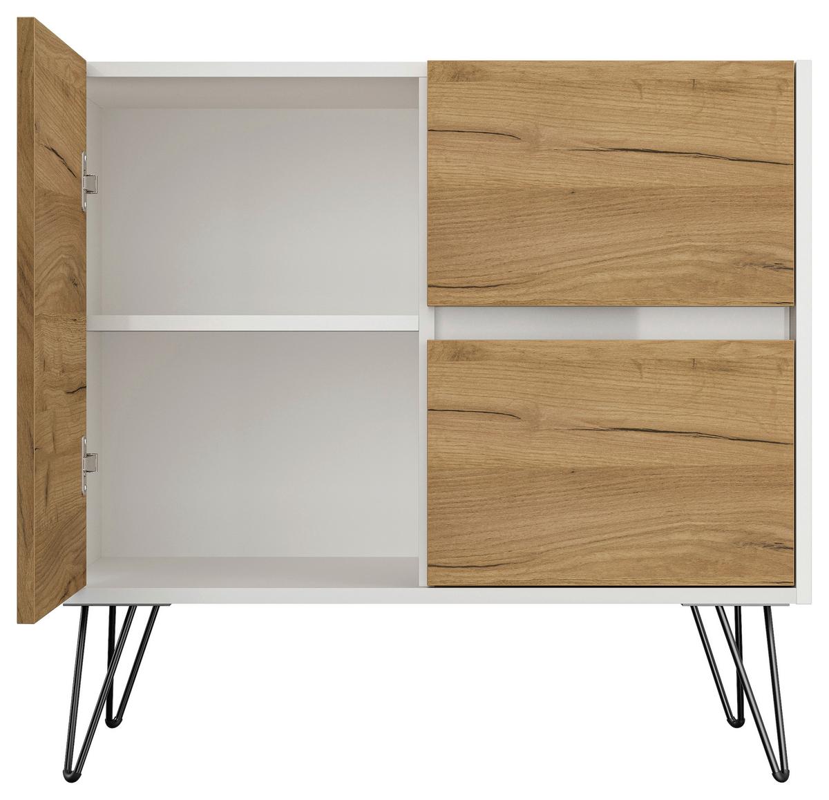 Sideboard Posseik Industrial Eichefarben/weiß B: 79 Cm - Weiß Hochglanz/Eichefarben, Design, Holzwerkstoff (79/75,8/42cm) - P & B