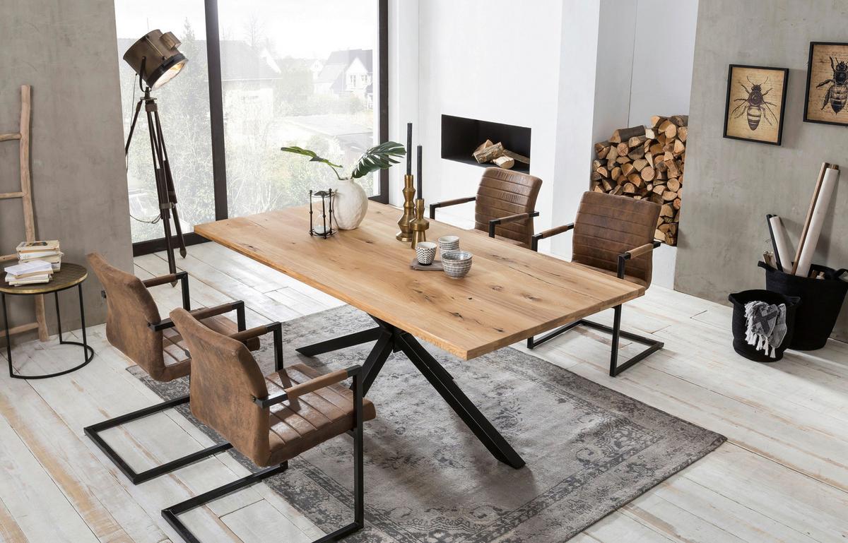 ESSTISCH Schwarz/Naturfarben L: 240cm - Schwarz/Naturfarben, MODERN, Holz/Metall (240/100/76cm) - MID.YOU