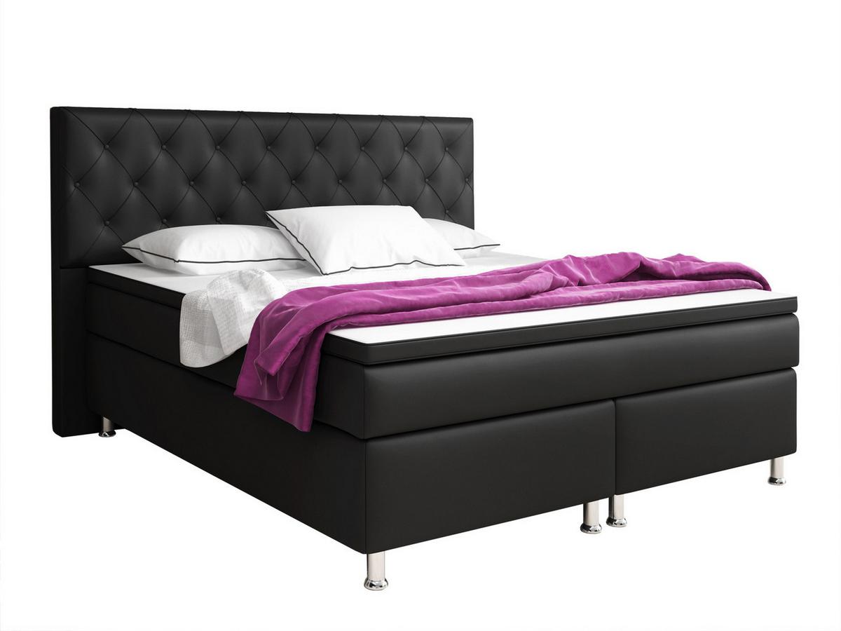 Boxspringbett mit Topper 180x200 cm Turin - Silberfarben/Schwarz, KONVENTIONELL, Leder/Textil (180/200cm) - MID.YOU