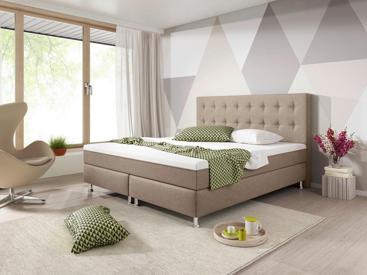 Boxspringbett 180x200 cm Köln Plus - Silberfarben/Cappuccino, KONVENTIONELL, Textil (180/115/210cm) - MID.YOU