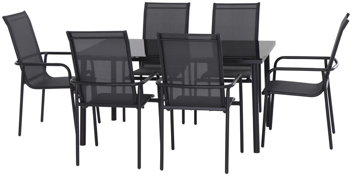 Kerti Bútorszett Torino 7 Részes - szürke, Modern, üveg/textil (90/74/150cm) - Beldano