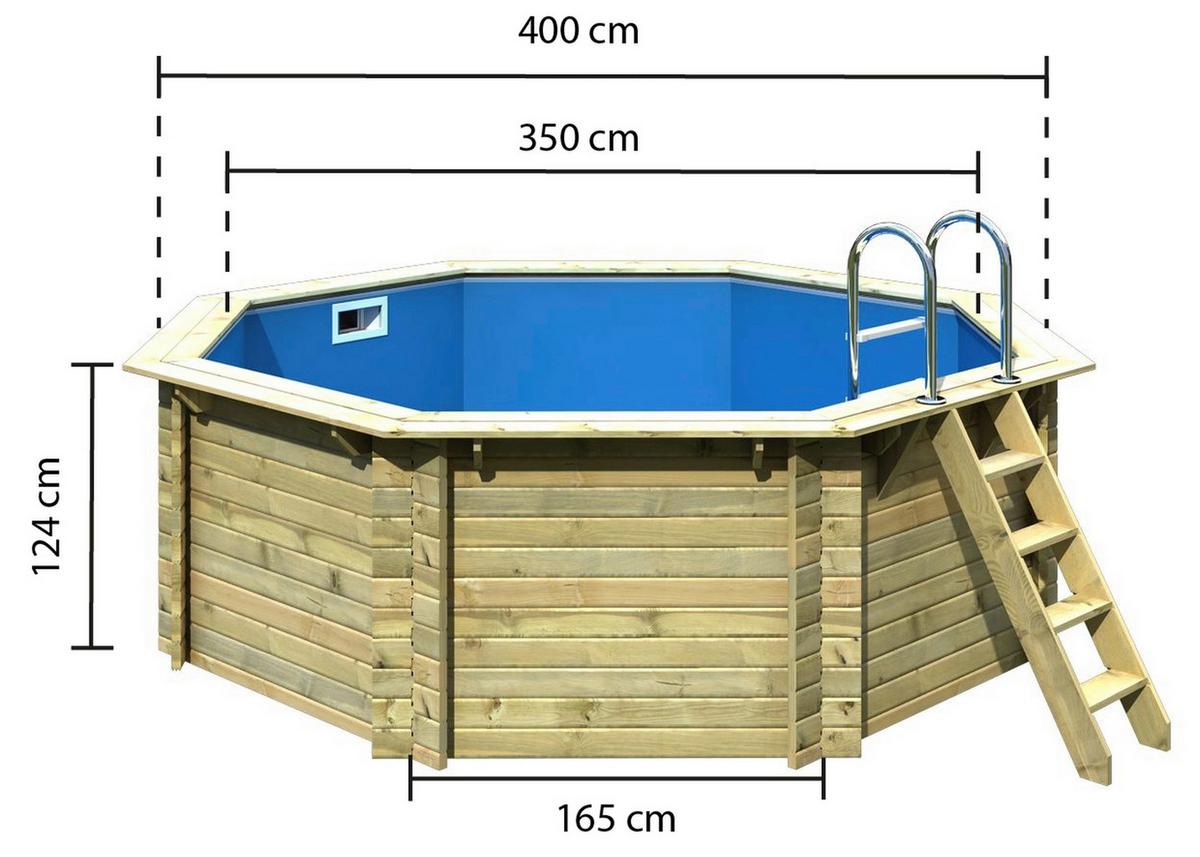 Schwimmbecken Achteckig Ibiza 1 mit Leiter, Pumpe Ø 400 cm - Blau/Naturfarben, Basics, Holz (400/124cm) - Karibu