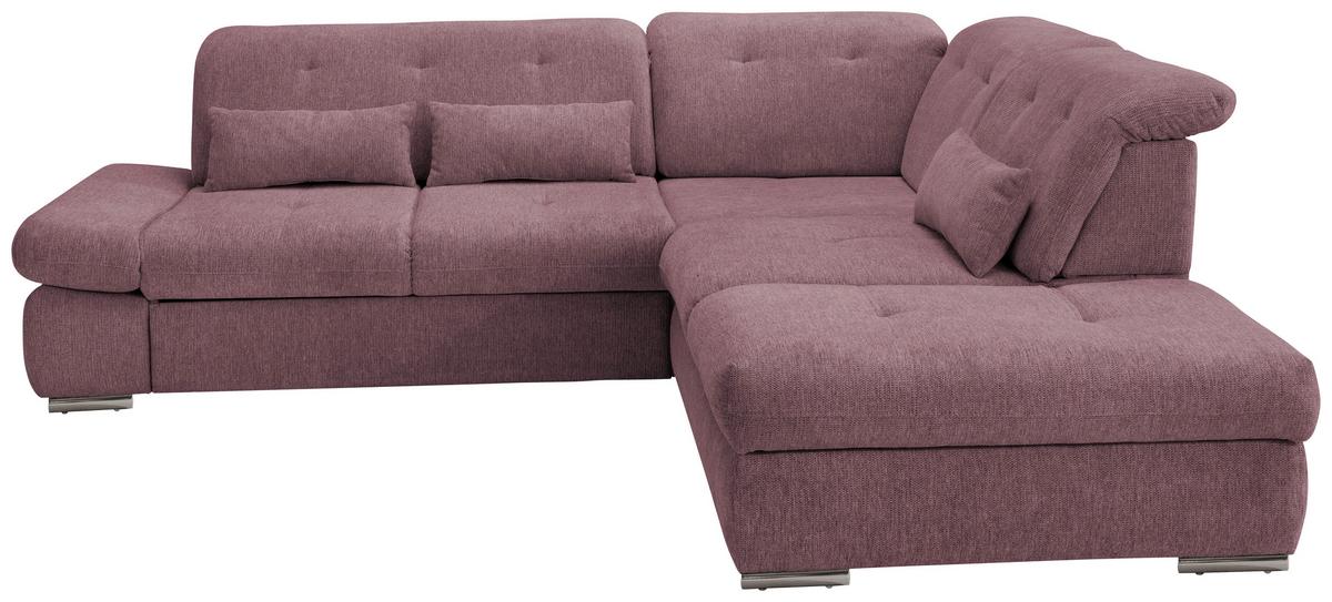 Ecksofa Mit Schlaffunktion Dalida Brombeere Chenille - Chromfarben/Brombeere, Design, Textil (280/254cm) - Livetastic