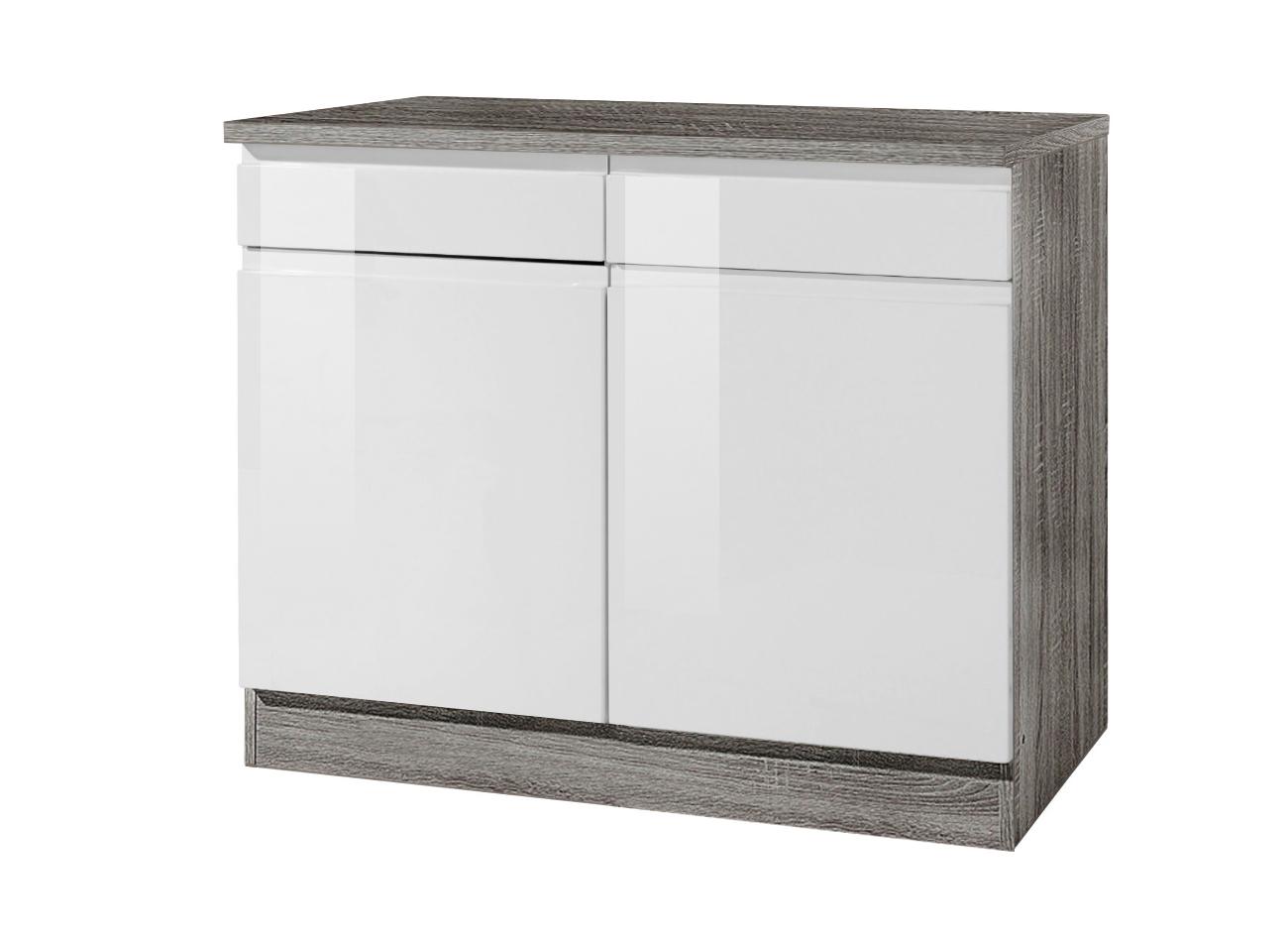 Küchenunterschrank Cardiff 100 cm Weiß/Vintage 2-Türig - Weiß Hochglanz/Weiß, Basics, Holzwerkstoff (100/85/60cm) - Held