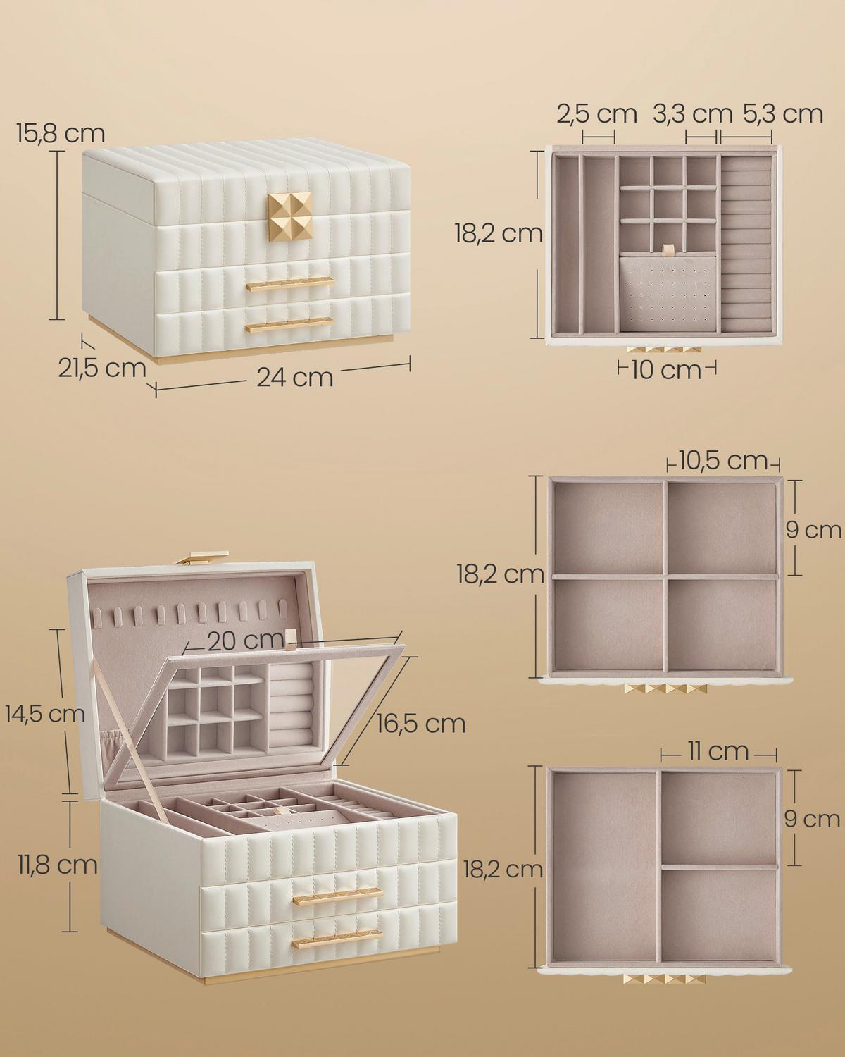 SCHMUCKKÄSTCHEN Weiß B: 24 cm - Weiß, LIFESTYLE, Leder/Glas (24/15,8/21,5cm)