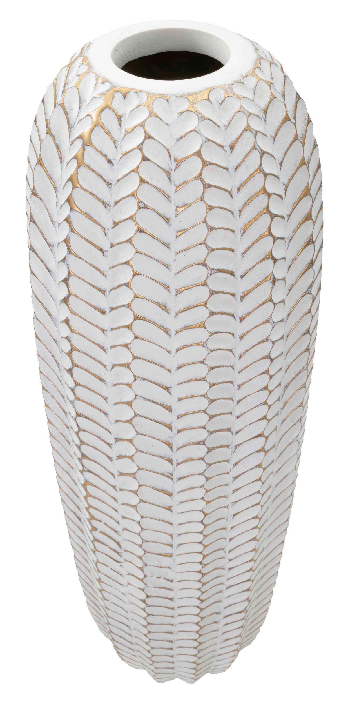 Vase Resina Leaf Weiß, Goldfarben B: 20 Cm - Goldfarben/Weiß, Basics, Kunststoff (20/67/20  cm)