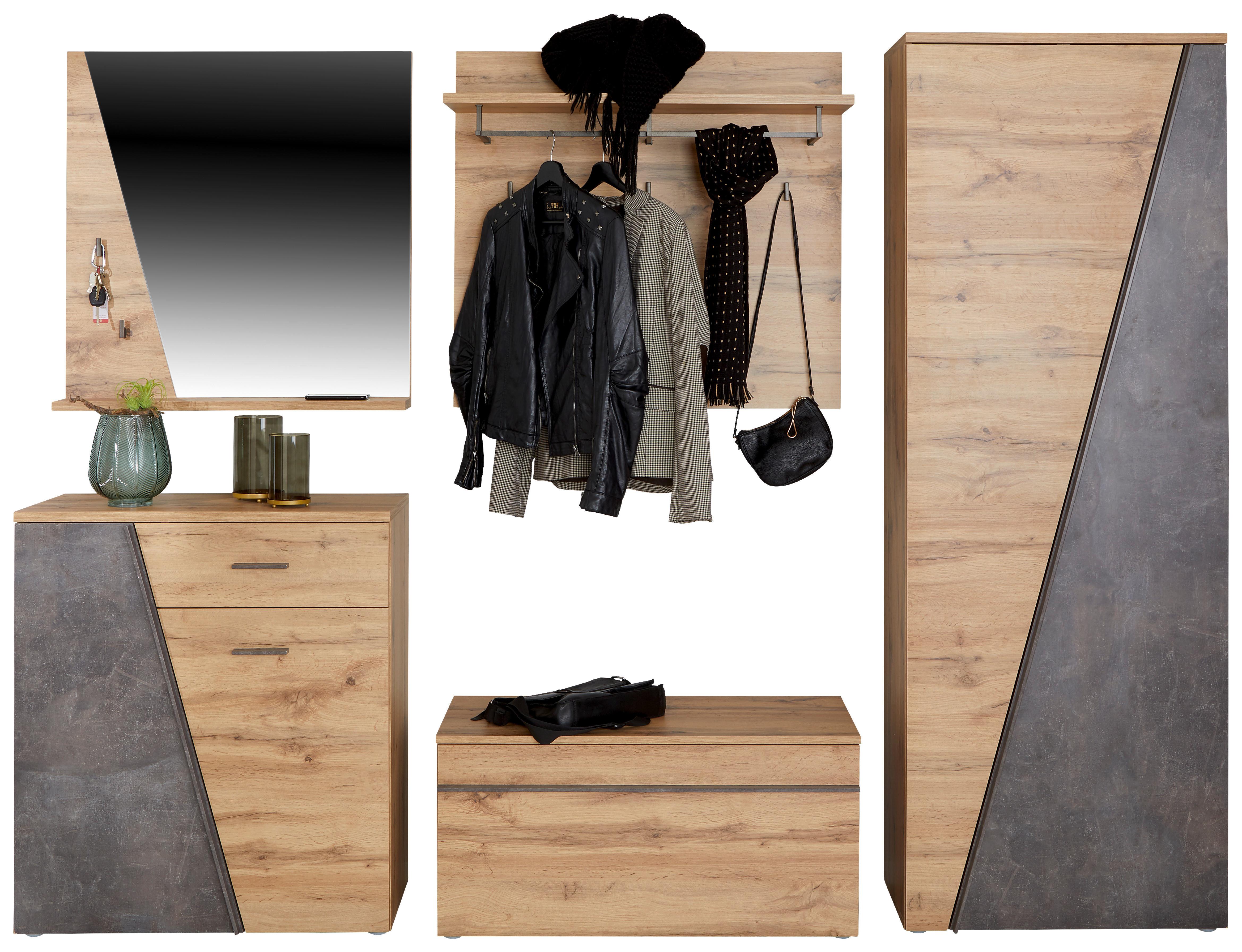 Garderoben-set Venedig Wotan Eiche Dekor/betonoptik 5 Tlg. - Eichefarben/Dunkelgrau, MODERN, Holzwerkstoff (240/196/38cm)