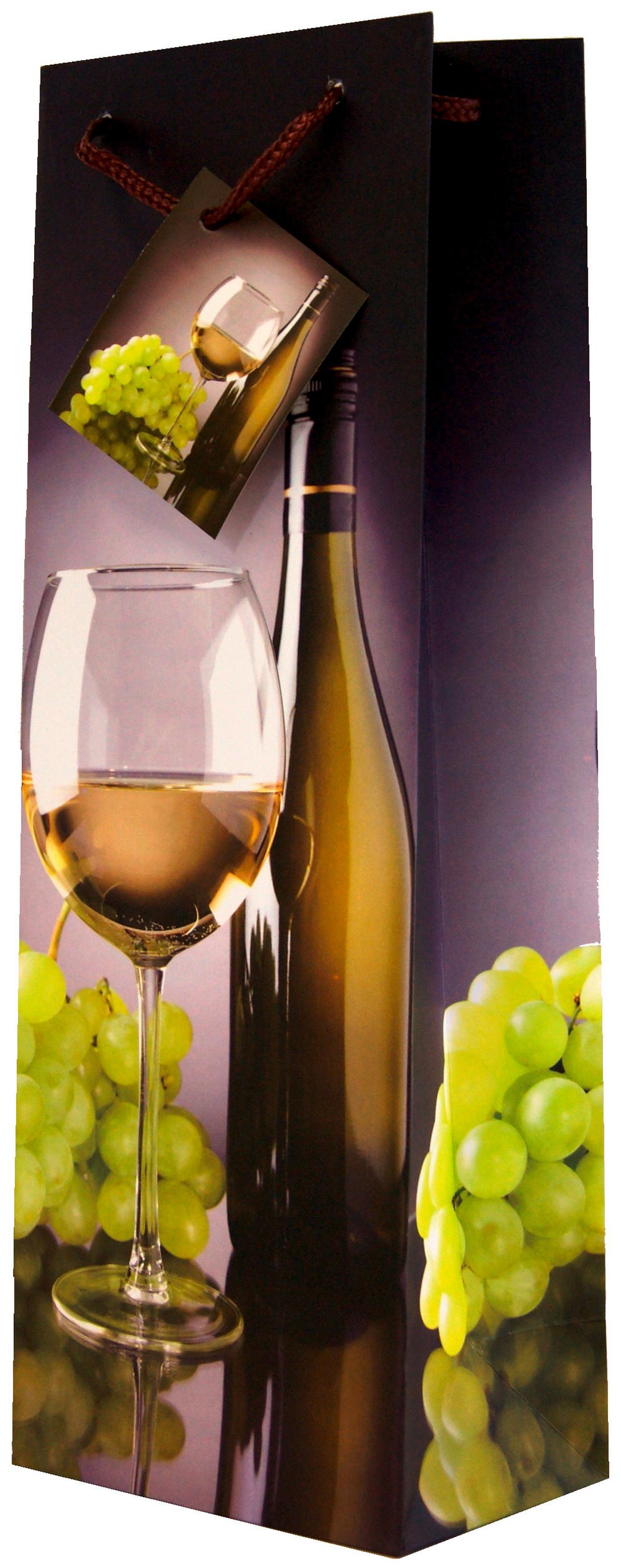 Geschenktasche Weinmotive Karton 13x36 cm mit Tragegriff - Rotbraun/Schwarz, Basics, Karton (13/36/9cm)