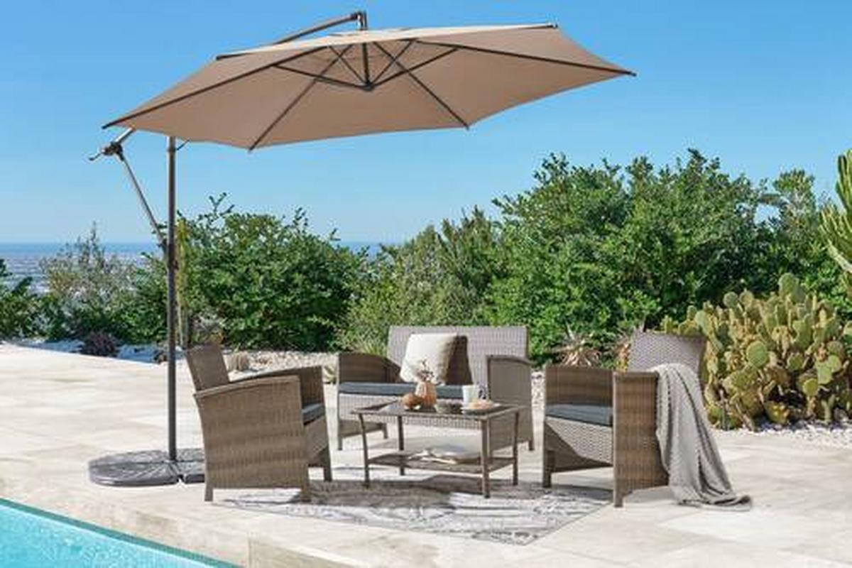 Ampelschirm Exellent BxHxT: 300x300x248 cm Taupe - Taupe/Anthrazit, MODERN, Textil/Metall (300/300/248cm) - Beldano