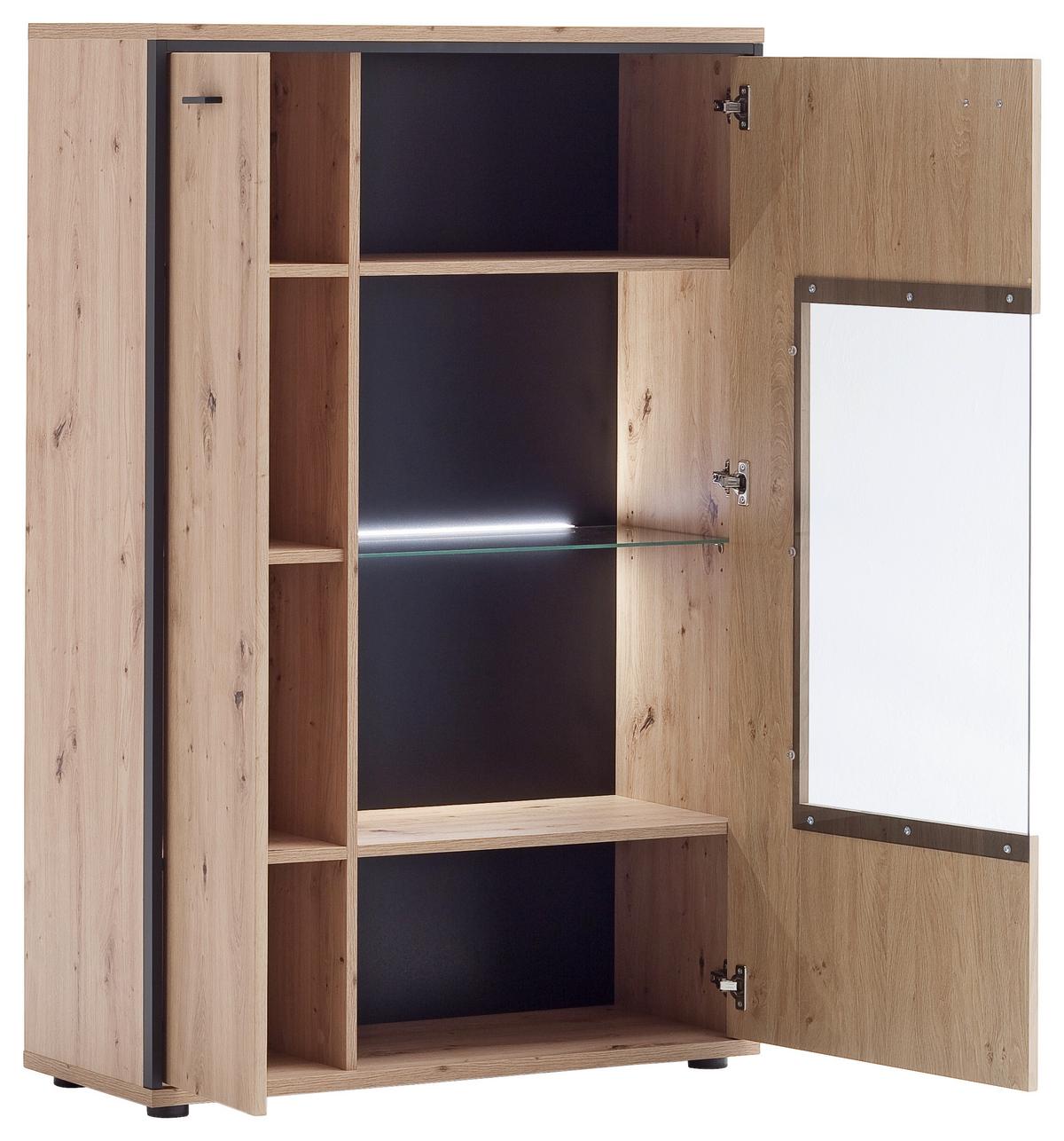 Highboard B: 93 cm Buenos Aires Anthrazit/Eichefarben - Eichefarben/Anthrazit, Design, Glas/Holzwerkstoff (93/142/38cm) - MID.YOU