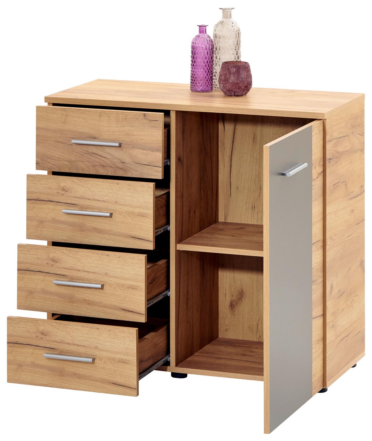 Kommode B 88cm Uno, Kraft Eiche Dekor/Lavagrau - Eichefarben/Grau, MODERN, Holzwerkstoff (88/80/40cm)