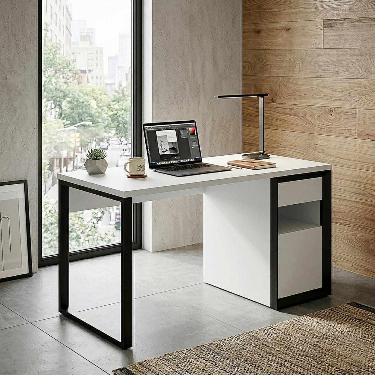 Schreibtisch Pluto Schwarz/Weiß L: 140 cm - Schwarz/Weiß, MODERN, Holzwerkstoff/Metall (140/59/76cm) - Livetastic
