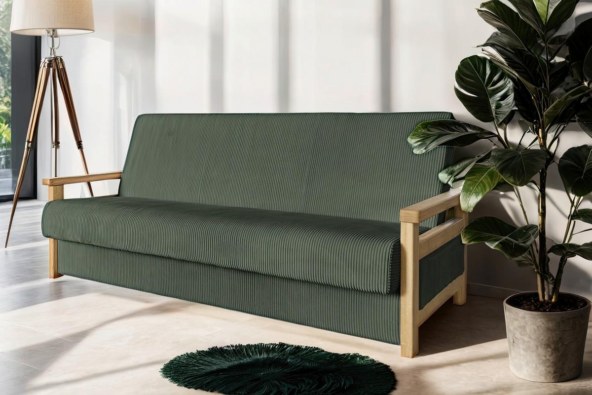 Schlafsofa Malaga Dunkelgrün B: 220cm - Dunkelgrün/Naturfarben, Design, Holz/Textil (220/90/90cm) - P & B