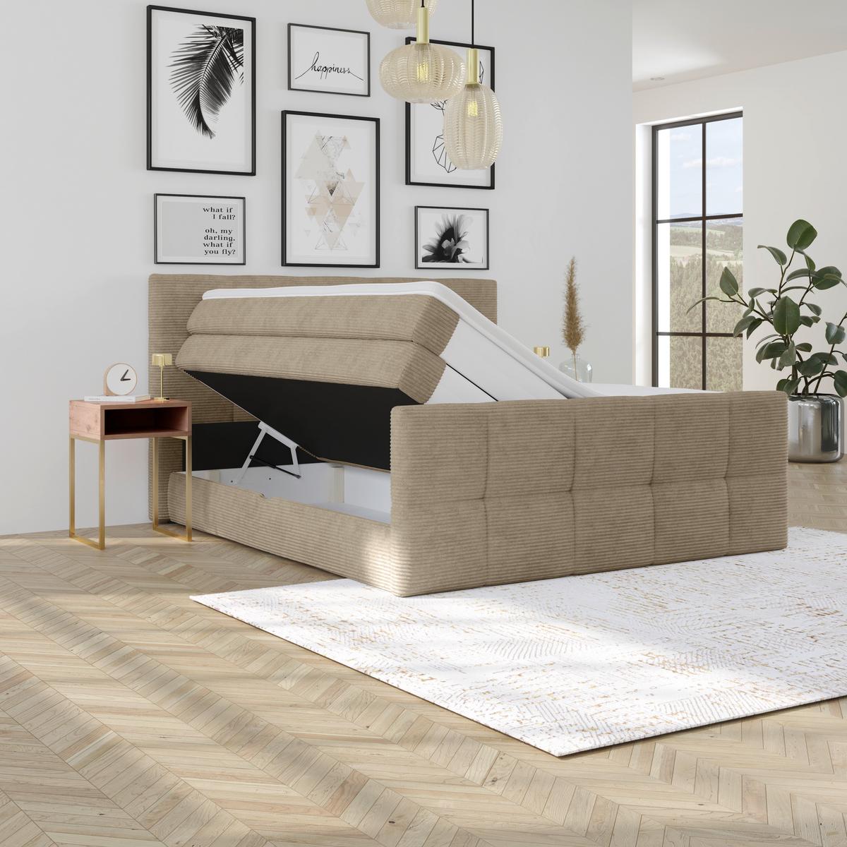 Boxspringbett mit Topper und Bettkasten 160x200 Medino - Schlammfarben, KONVENTIONELL, Holz/Holzwerkstoff (160/200cm)