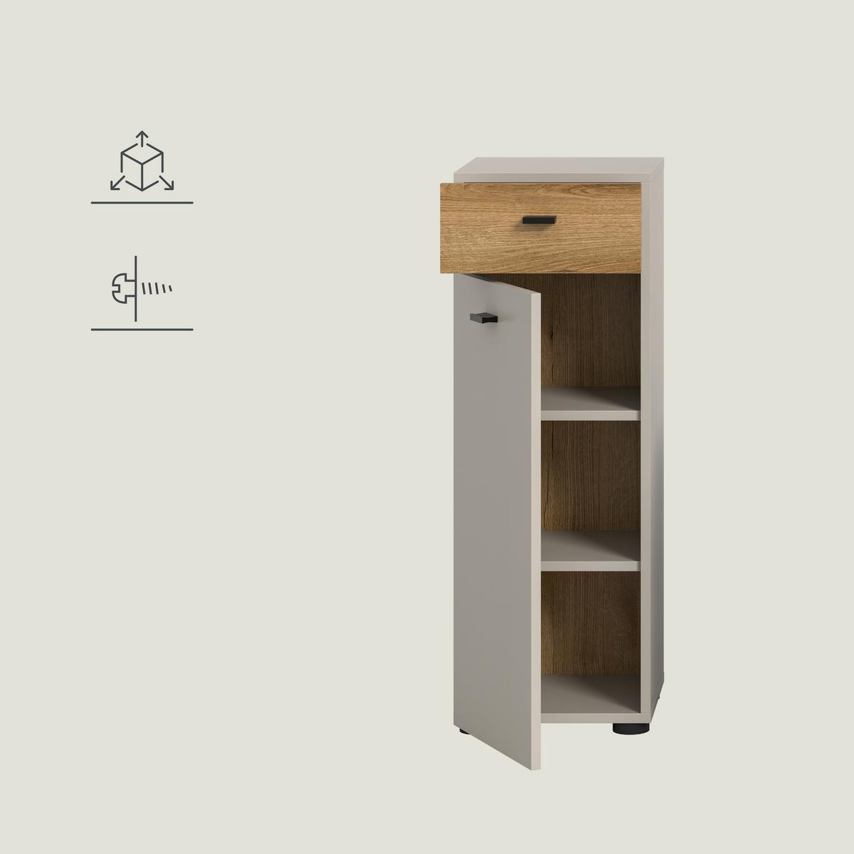 Midischrank Aqua Eichefarben/Kaschmir B: 32cm - Kaschmir/Eichefarben, Trend, Holzwerkstoff (32/91/30cm) - MID.YOU