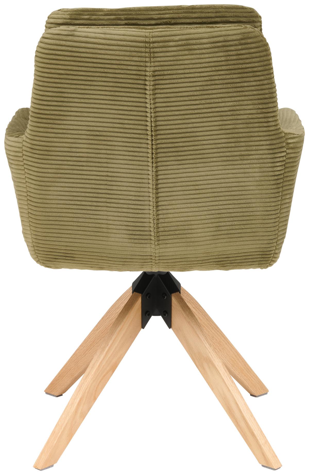 Armlehnstuhl Matti Grün, Sitzfläche 360° drehbar - Naturfarben/Grün, KONVENTIONELL, Holz/Textil (60/93/65,5cm) - Livetastic