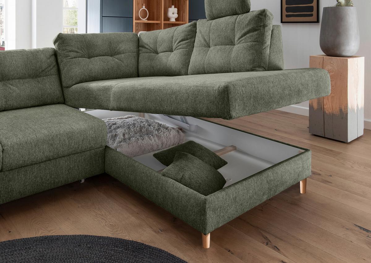 Ecksofa Brizzini Dunkelgrün S: 264x206 Cm - Dunkelgrün/Naturfarben, MODERN, Textil (264/206cm) - Livetastic