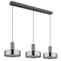 LED-Hängeleuchte Grant Grau Schwarz L: 90 cm - Schwarz/Grau, Design, Glas/Kunststoff (90/22/150cm) - Globo