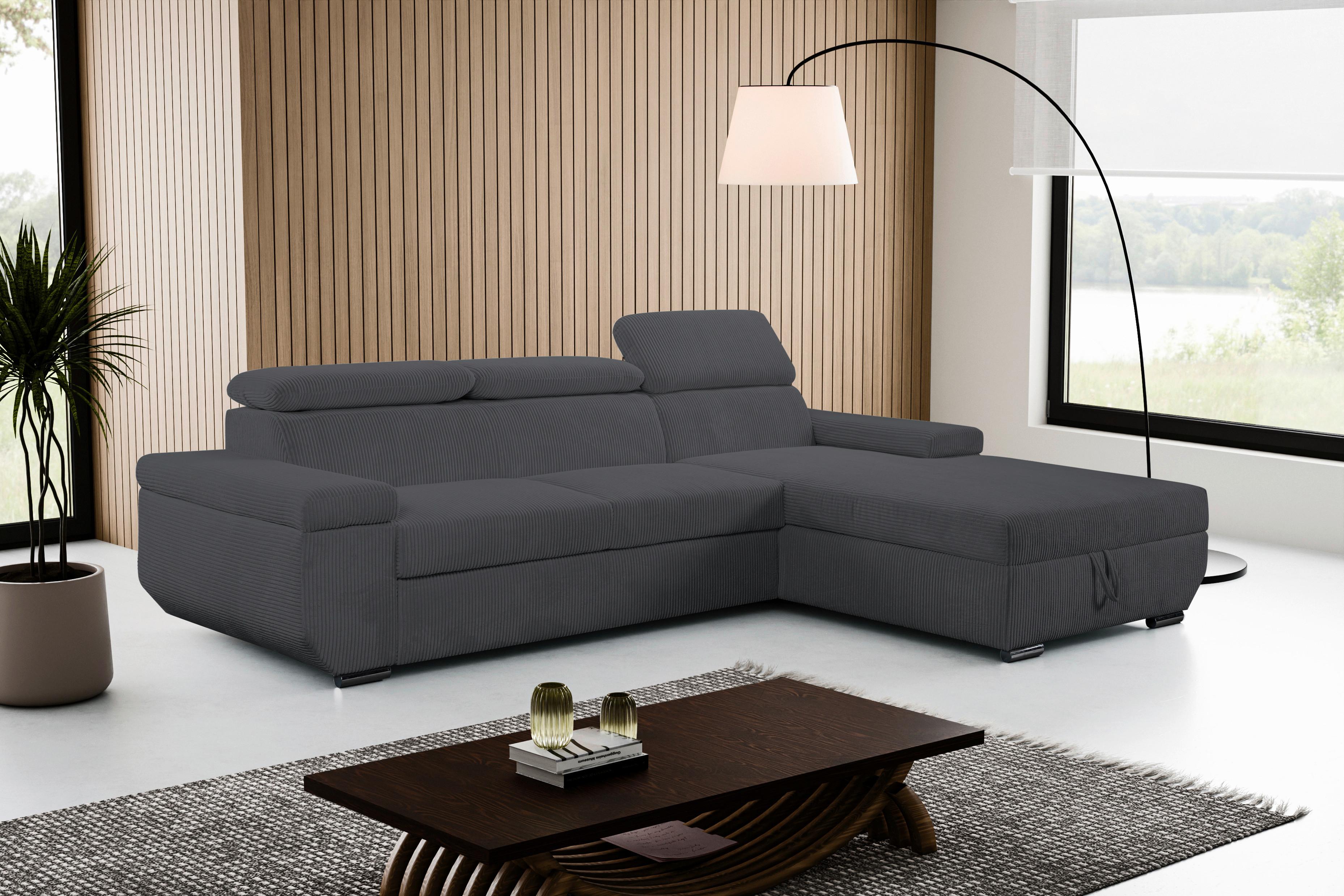 Sofa Lars Dunkelgrau, Lf: 146x240 Cm - Chromfarben/Anthrazit, Design, Textil (268/189cm) - Livetastic
