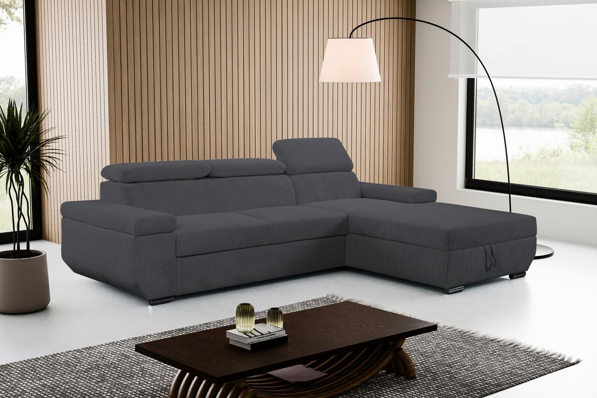 Sofa Lars Dunkelgrau, Lf: 146x240 Cm - Chromfarben/Anthrazit, Design, Textil (268/189cm) - Livetastic