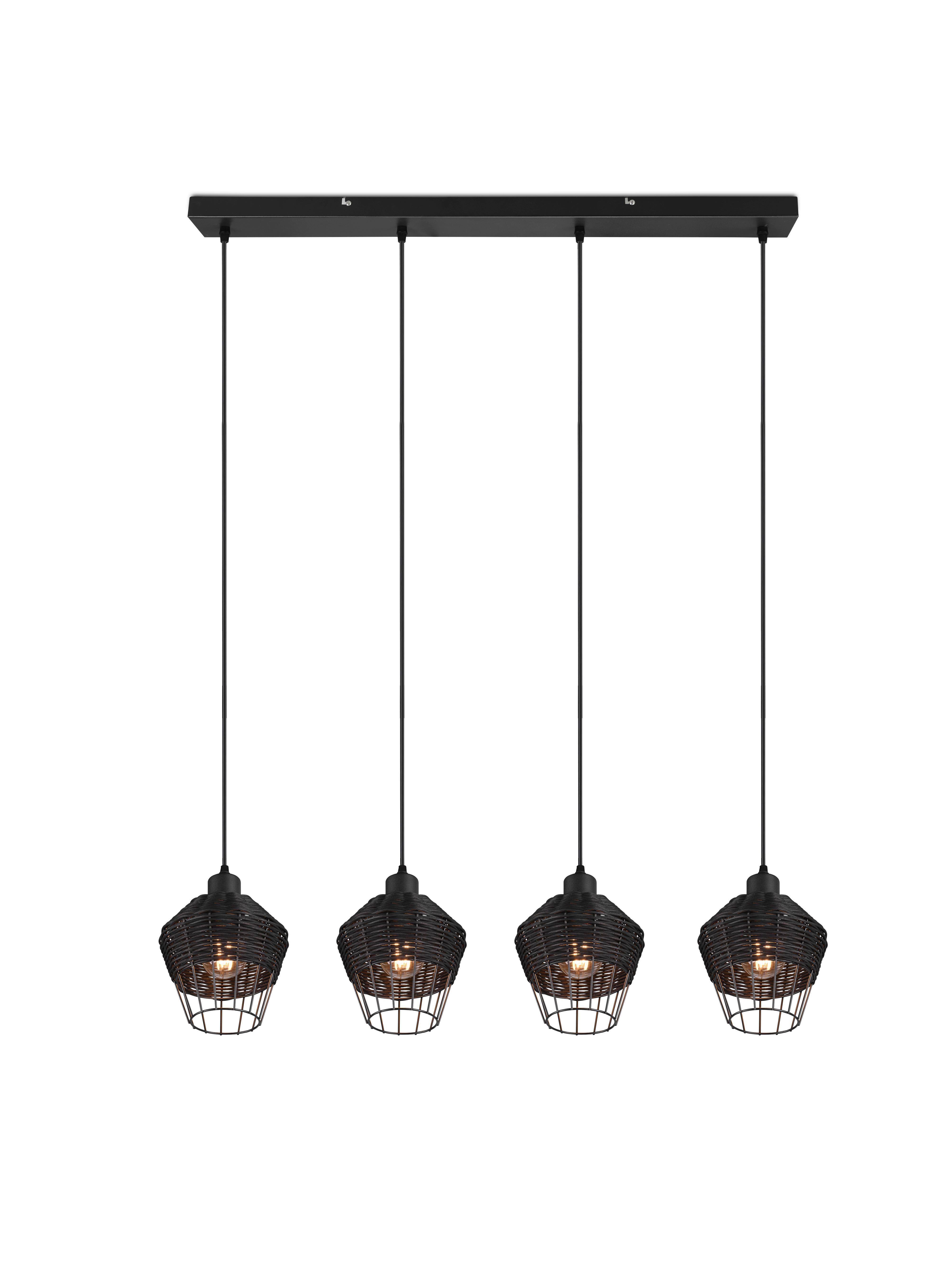 Hängeleuchte Borka H: 150 cm 4-Flammig - Schwarz, ROMANTIK / LANDHAUS, Holz/Metall (95/150/17,5cm)