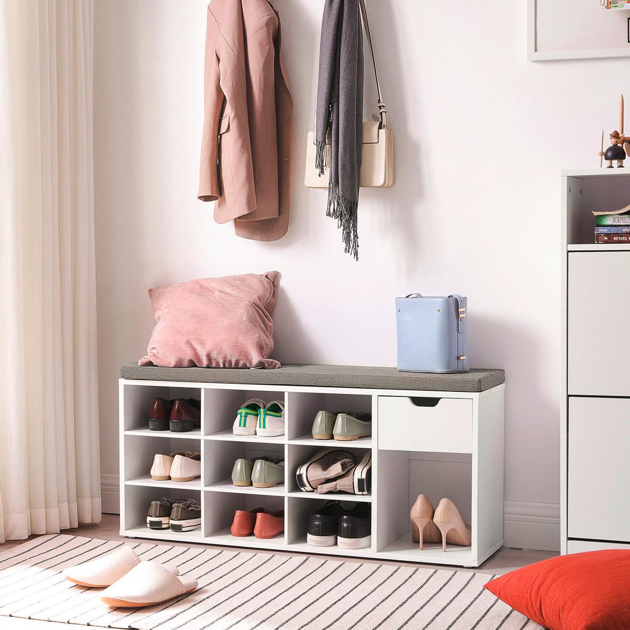 Lavica do predsiene sivá/biela - sivá/biela, Trend, kompozitné drevo (104/48/30cm) - Boxxx