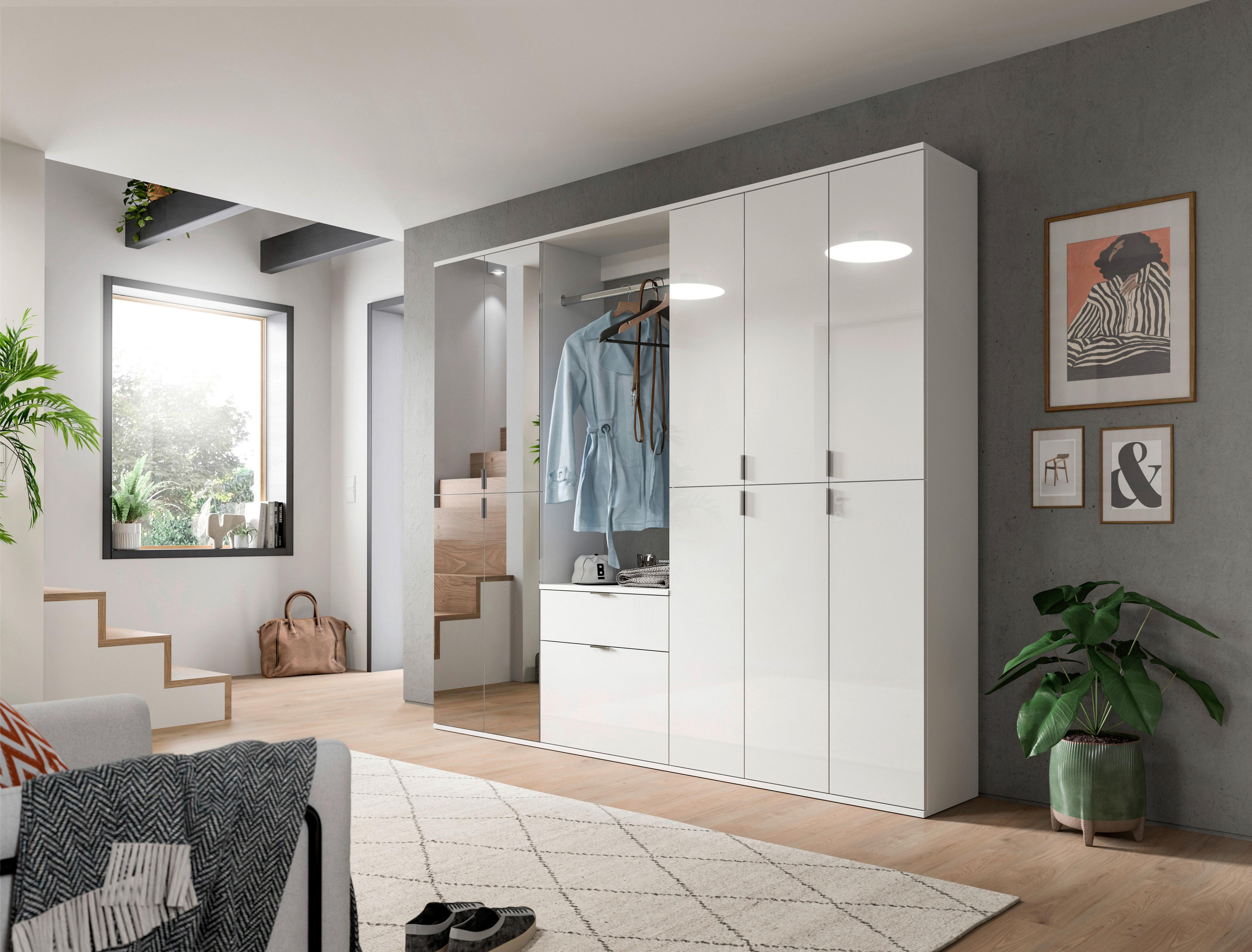 Garderobe Projekt X 4-teilig Weiß B: 213 Cm - Weiß Hochglanz, MODERN, Glas/Holzwerkstoff (213/193/34cm) - MID.YOU