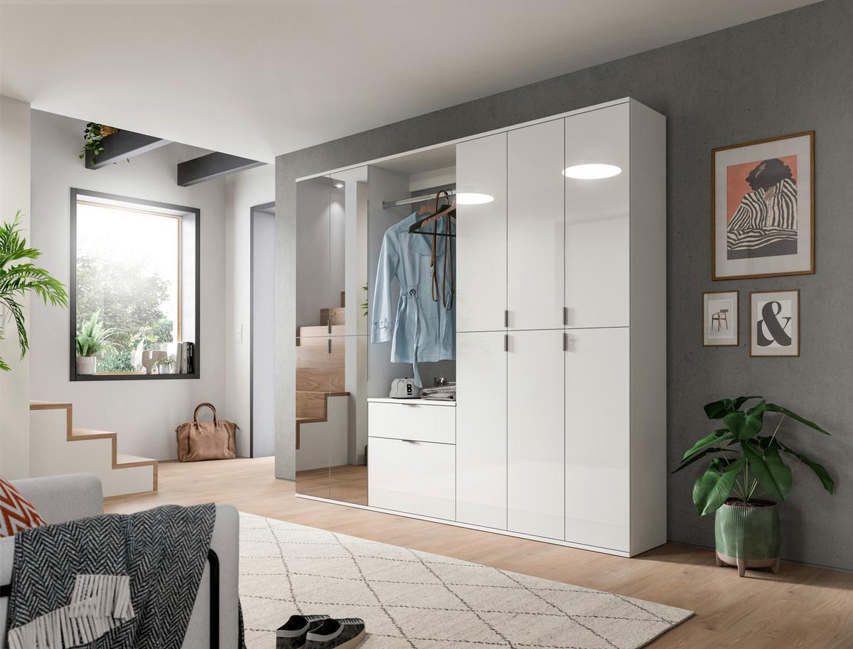 Garderobe Projekt X 4-teilig Weiß B: 213 Cm - Weiß Hochglanz, MODERN, Glas/Holzwerkstoff (213/193/34cm) - MID.YOU
