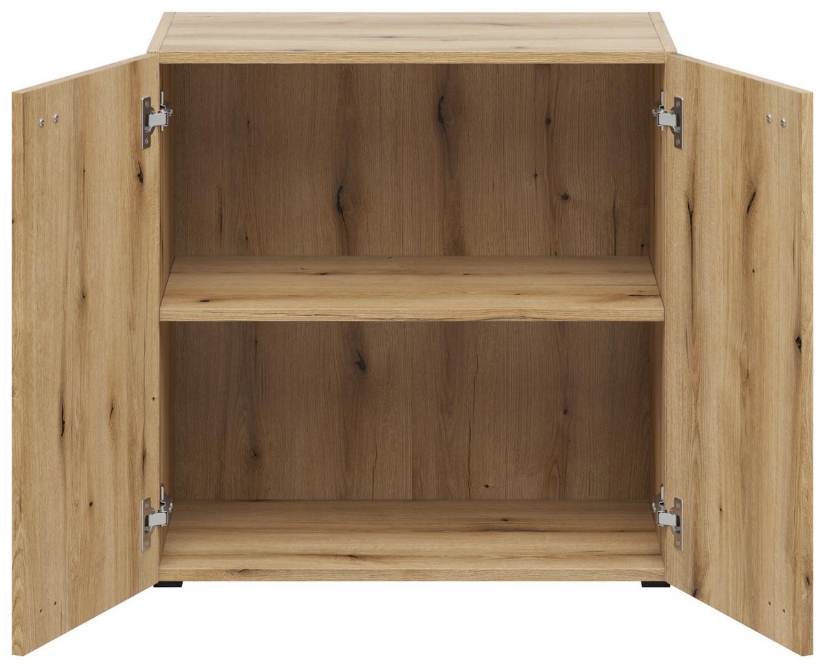 Kommode 2 Türen, B: 64 cm Sixty-Four ,eichefarben - Eichefarben/Schwarz, Trend, Holzwerkstoff (64/64/35cm)