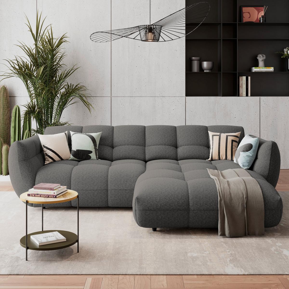 Ecksofa Panda Chenille grau, 280x178cm - Schwarz/Grau, Trend, Textil (280/178cm)