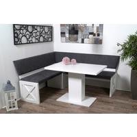 Eckbank Madrano Kansas Grau, Weiß S: 150 cm - Weiß/Grau, KONVENTIONELL, Holzwerkstoff/Textil (150/185cm) - MID.YOU