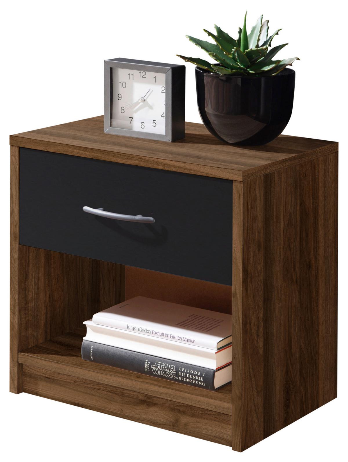 Nachtkästchen Nuss Dekor H: 41 Cm Base - Nussbaumfarben/Schwarz, Basics (39/41/28cm) - P & B