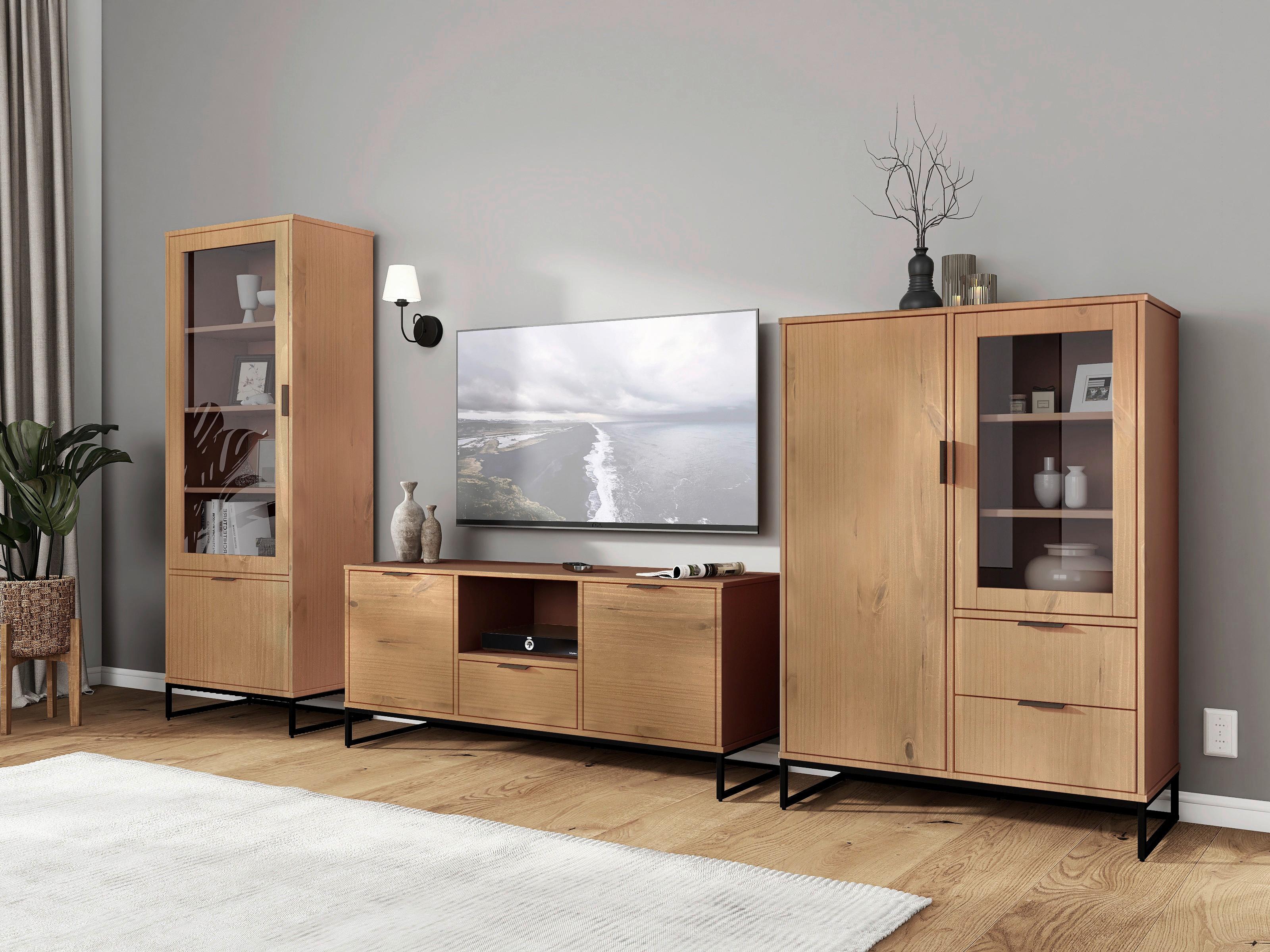 TV-Lowboard Vivo B: 150 cm Kiefer Massiv/Eichefarben - Eichefarben/Schwarz, Design, Holz (150/70/45cm) - Livetastic