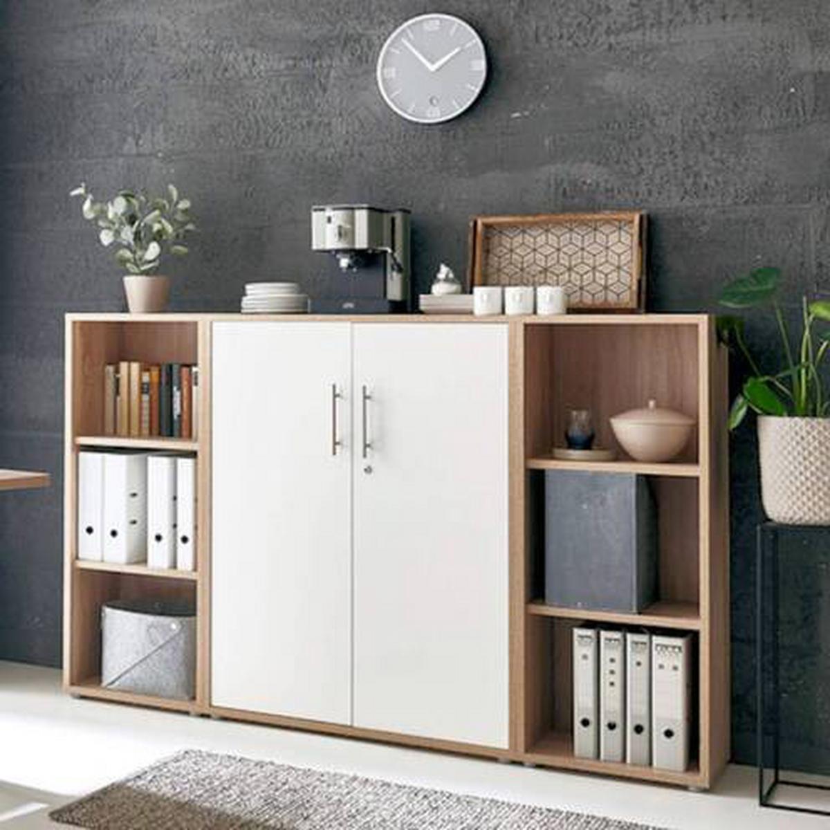 Büro Office Edition Mini Set Weiß/sonoma Eiche Dekor - Weiß/Sonoma Eiche, MODERN, Holzwerkstoff/Metall - MID.YOU