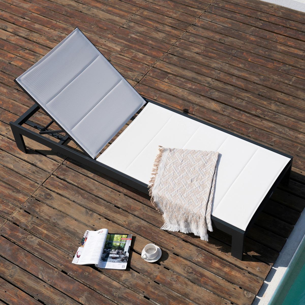 Gartenliege A090.071.54 - Anthrazit/Creme, Basics, Textil/Metall (200/75/31cm) - Ambia Garden