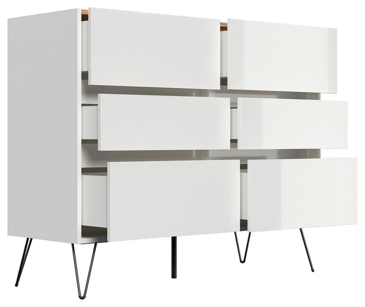 Sideboard Posseik Industrial Weiß/eichefarben B: 120 Cm - Elfenbein/Weiß Hochglanz, Design, Holzwerkstoff (120/93,6/42cm) - P & B