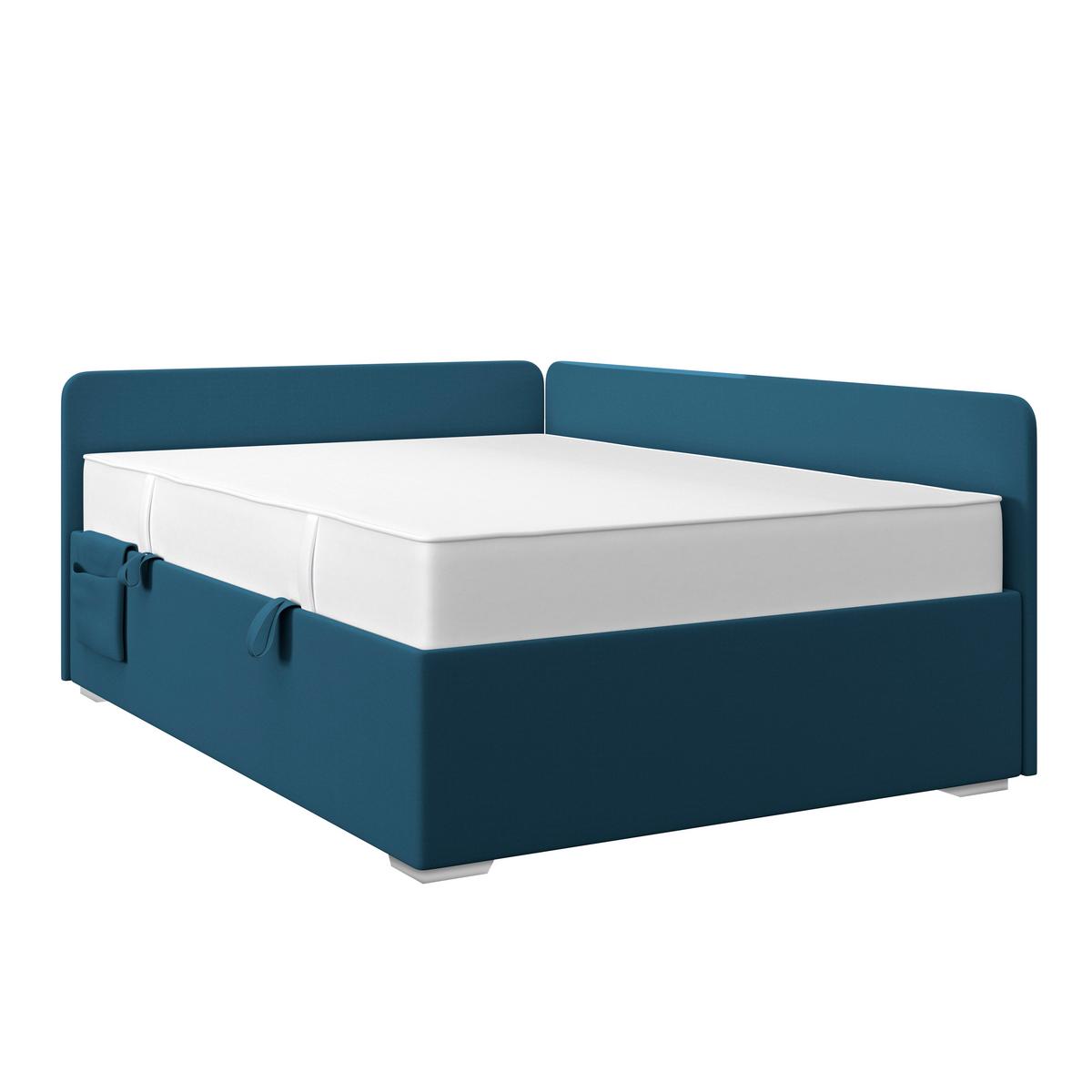 Polsterbett Remi - Chromfarben/Dunkelblau, MODERN, Holz/Textil (140/200cm)