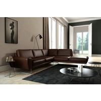 Ecksofa Spring Dunkelbraun Chrom S: 273x250cm - Chromfarben/Dunkelbraun, Design, Leder (273/250cm) - Livetastic