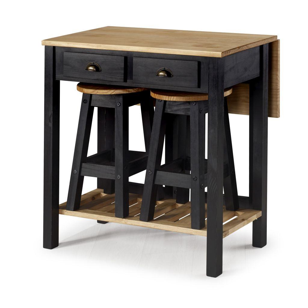 Barmöbel-Set Sharona 3-Tlg. Naturfarben/Schwarz Echtholz - Schwarz/Naturfarben, Natur, Holz (80/30/84/51/72/30cm) - Livetastic