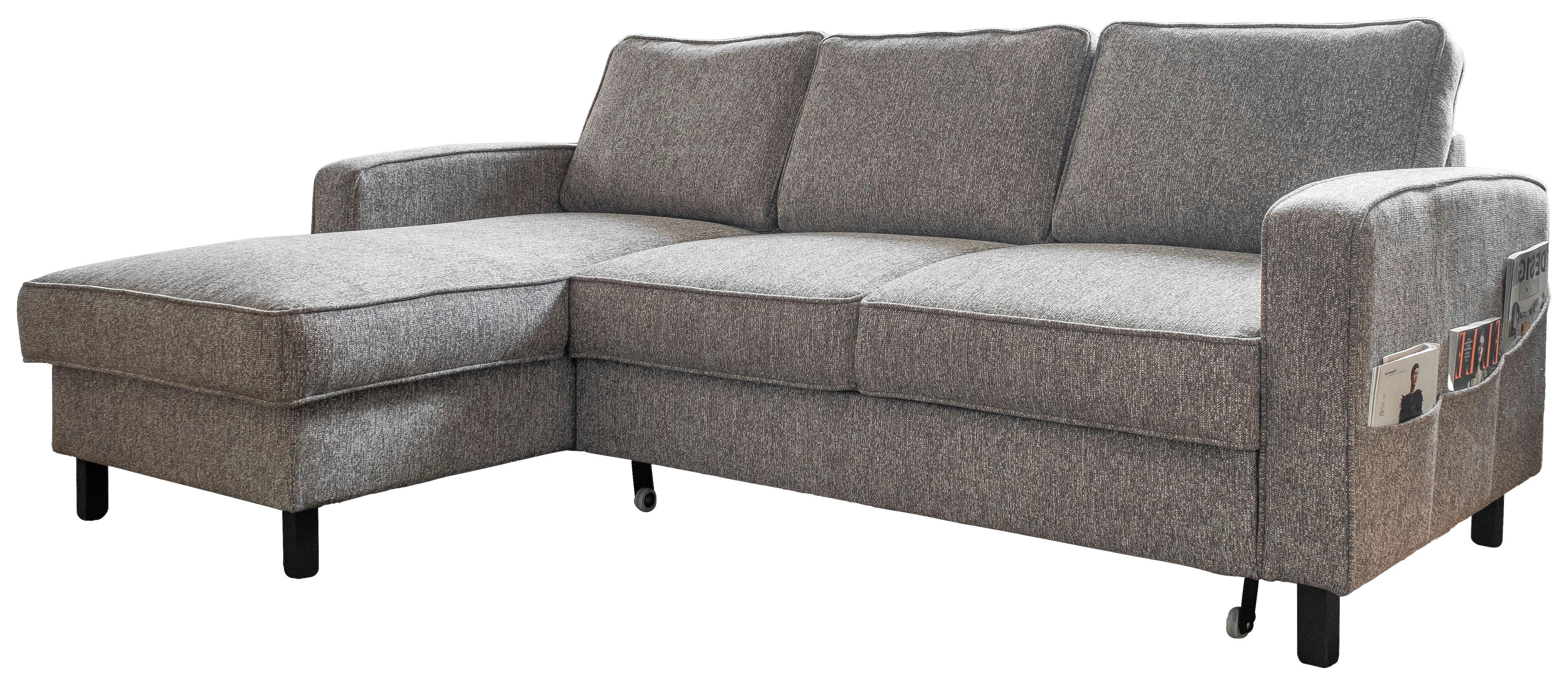 Sedačka MELANIE S, ľavá, sivá, úl.priestor a lôžko - čierna/sivá, drevo/textil (148/228cm)