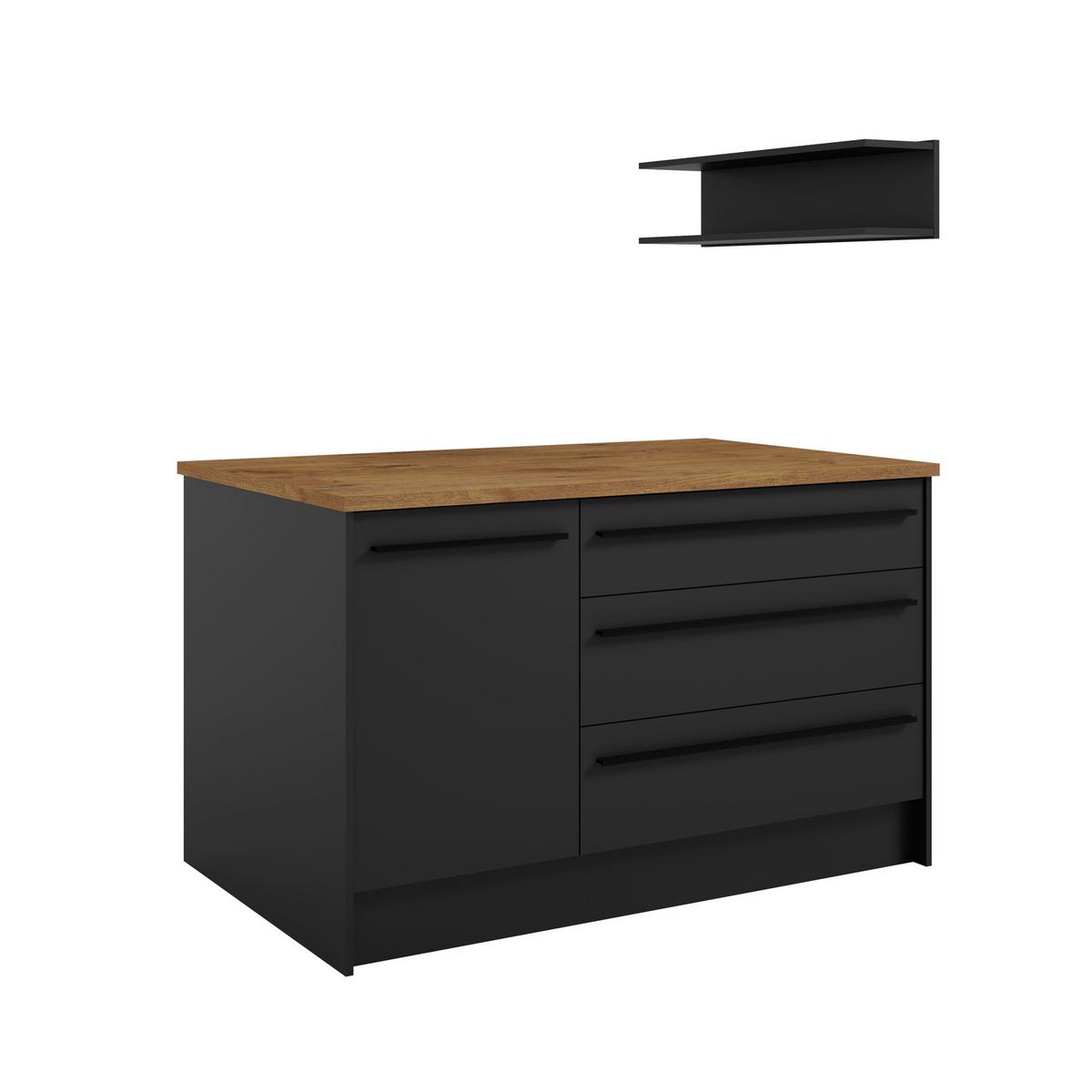 Kücheninsel Jazz Schwarz/Eiche Dekor 145x90x90 cm - Eichefarben/Schwarz, KONVENTIONELL, Holzwerkstoff (145/90/90cm) - P & B
