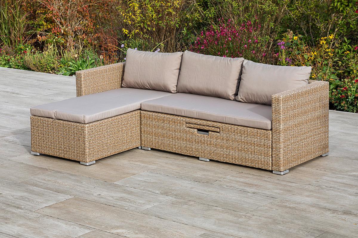 Loungegarnitur Veneto Aus Kunststoff Mit Kissen - Naturfarben, MODERN, Kunststoff/Metall (215/140cm) - Gardenson