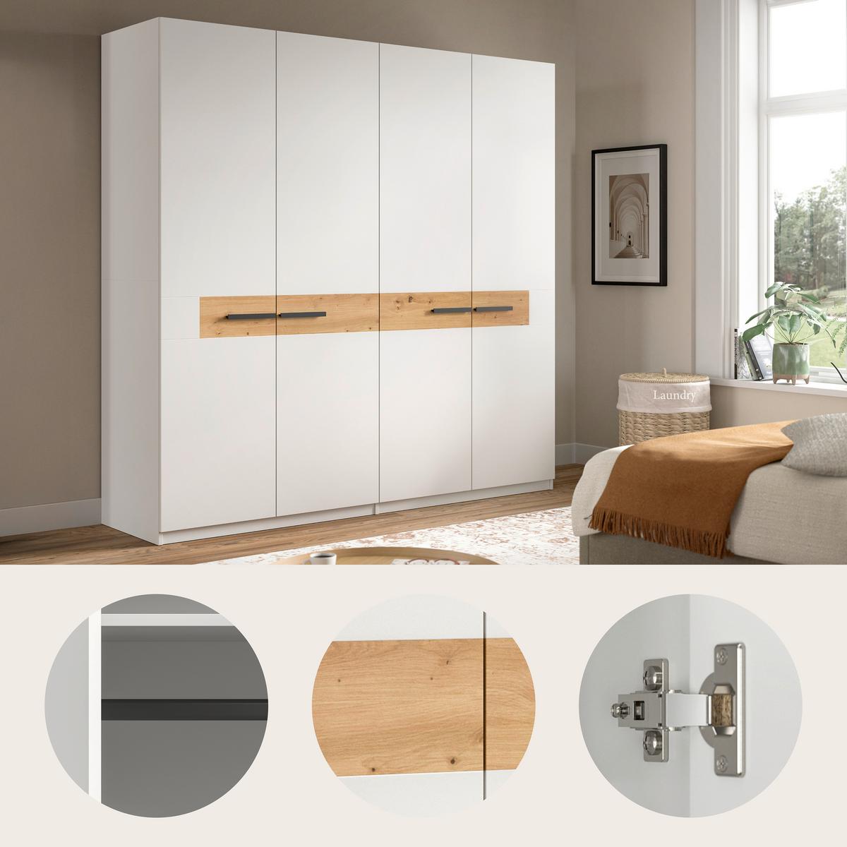 Drehtürenschrank Stanga Eiche Dekor/Weiß B: 200cm - Weiß/Eiche Artisan, ROMANTIK / LANDHAUS, Holzwerkstoff (200/201/55cm) - Livetastic
