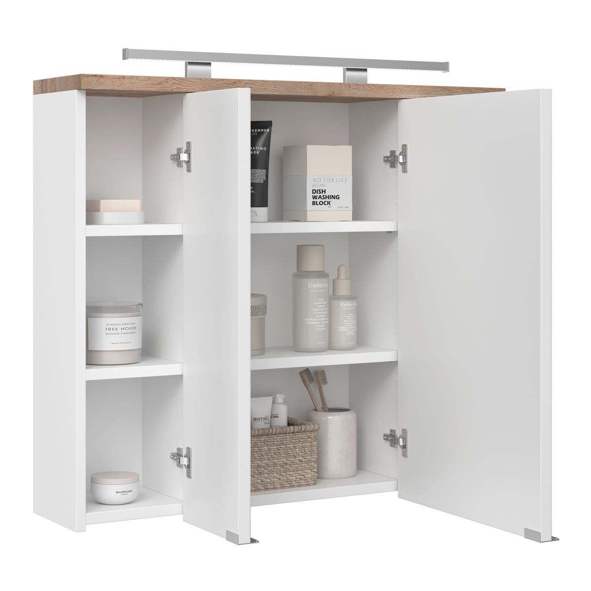 Spiegelschrank Marbella mit LED 3-türig BHT: 80x70x20 cm - Weiß, MODERN, Glas/Holzwerkstoff (80/70/20cm)