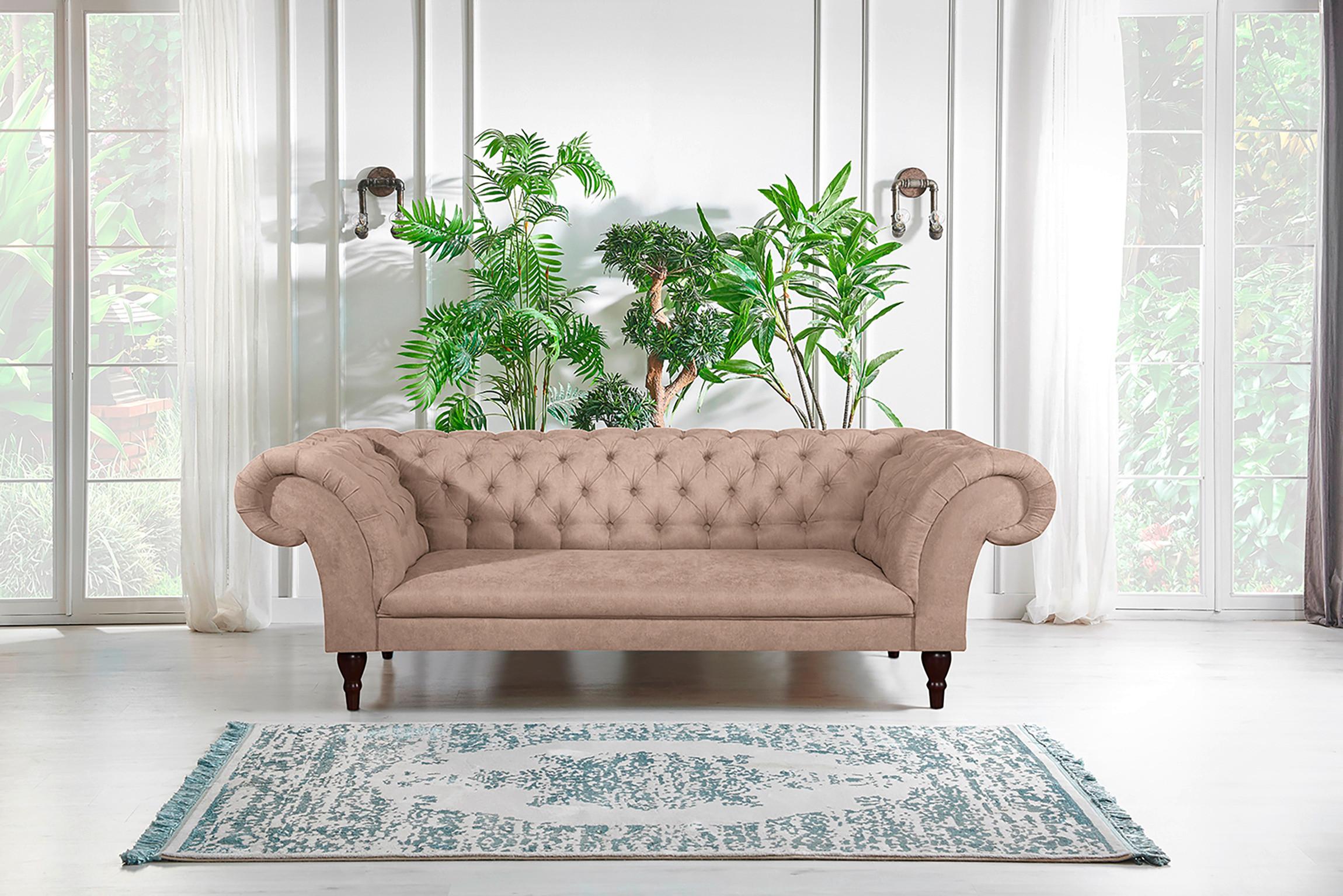 3-Sitzer-Sofa Preston Rosa B: 232 cm - Braun/Rosa, Design, Textil (232/79/97cm) - Livetastic