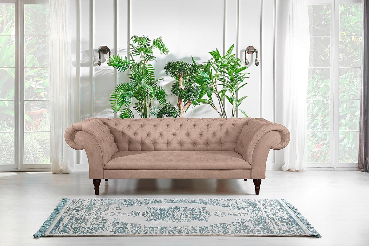 3-Sitzer-Sofa Preston Rosa B: 232 cm - Braun/Rosa, Design, Textil (232/79/97cm) - Livetastic