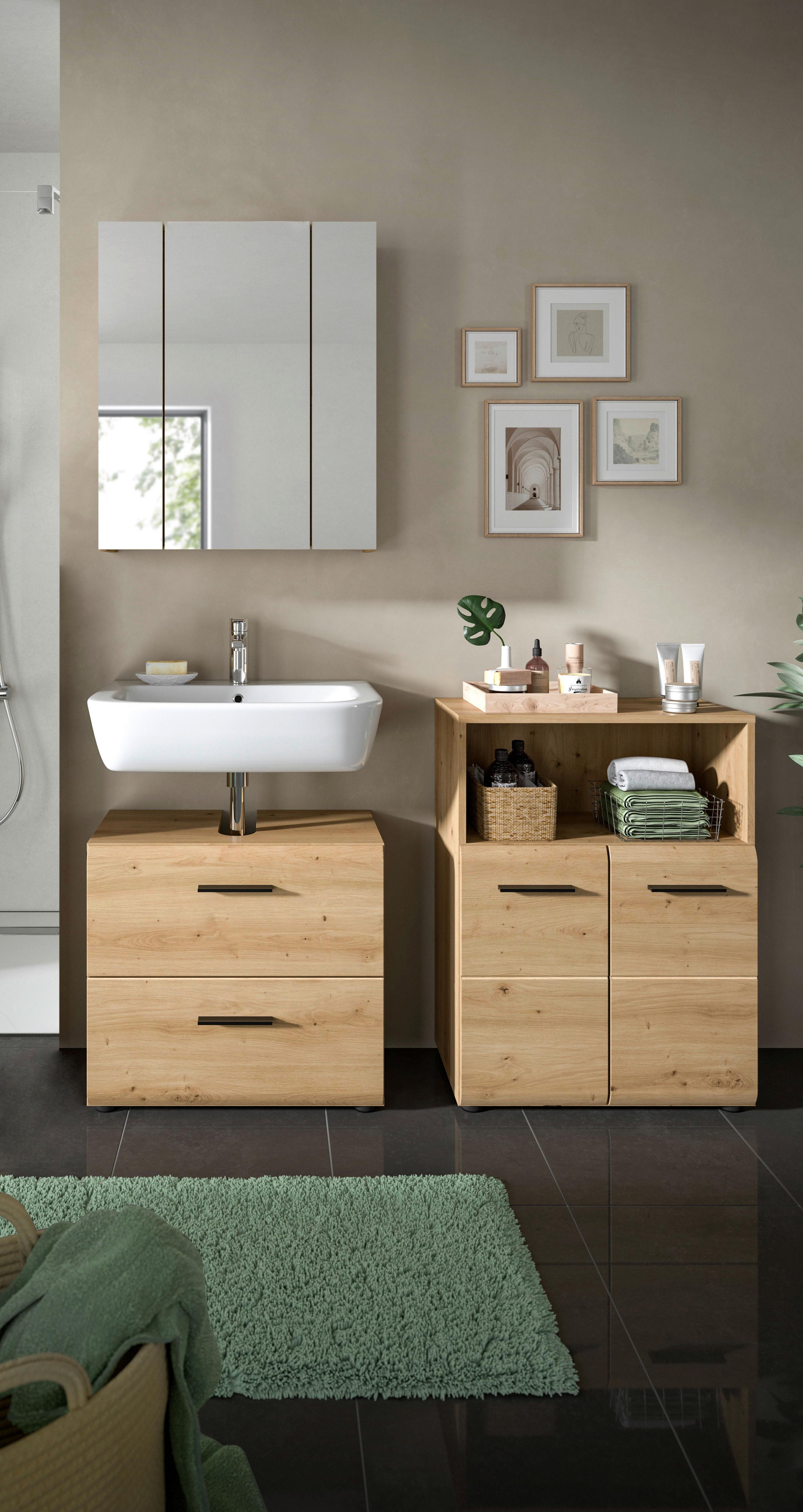 Badezimmer Ice Eiche Artisan Dekor B: 120cm - Schwarz/Eiche Artisan, Basics, Holzwerkstoff (120cm) - MID.YOU