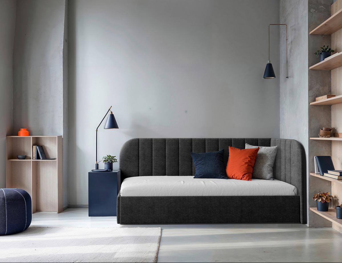 Polsterbett Millow Rechts Dunkelgrau Lf: 90x200 Cm - Dunkelgrau/Schwarz, MODERN, Holz/Holzwerkstoff (90/200cm) - MID.YOU